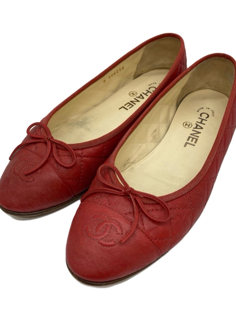 Chanel Women's Red Quilted Leather Ballet Flats 39